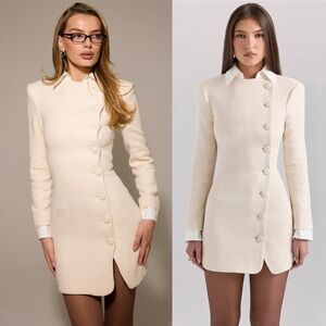 HOUSE OF CB Leoni Vintage Cream Tweed Mini‎ Dress NWT Size M Regular length